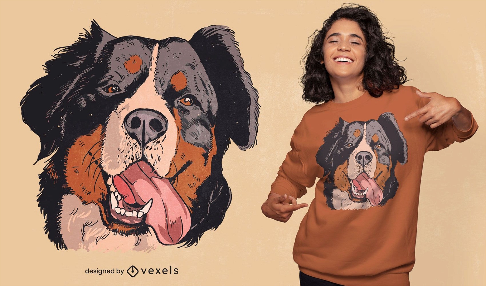 Desenho de t-shirt com ilustração de cão de montanha de Bernese
