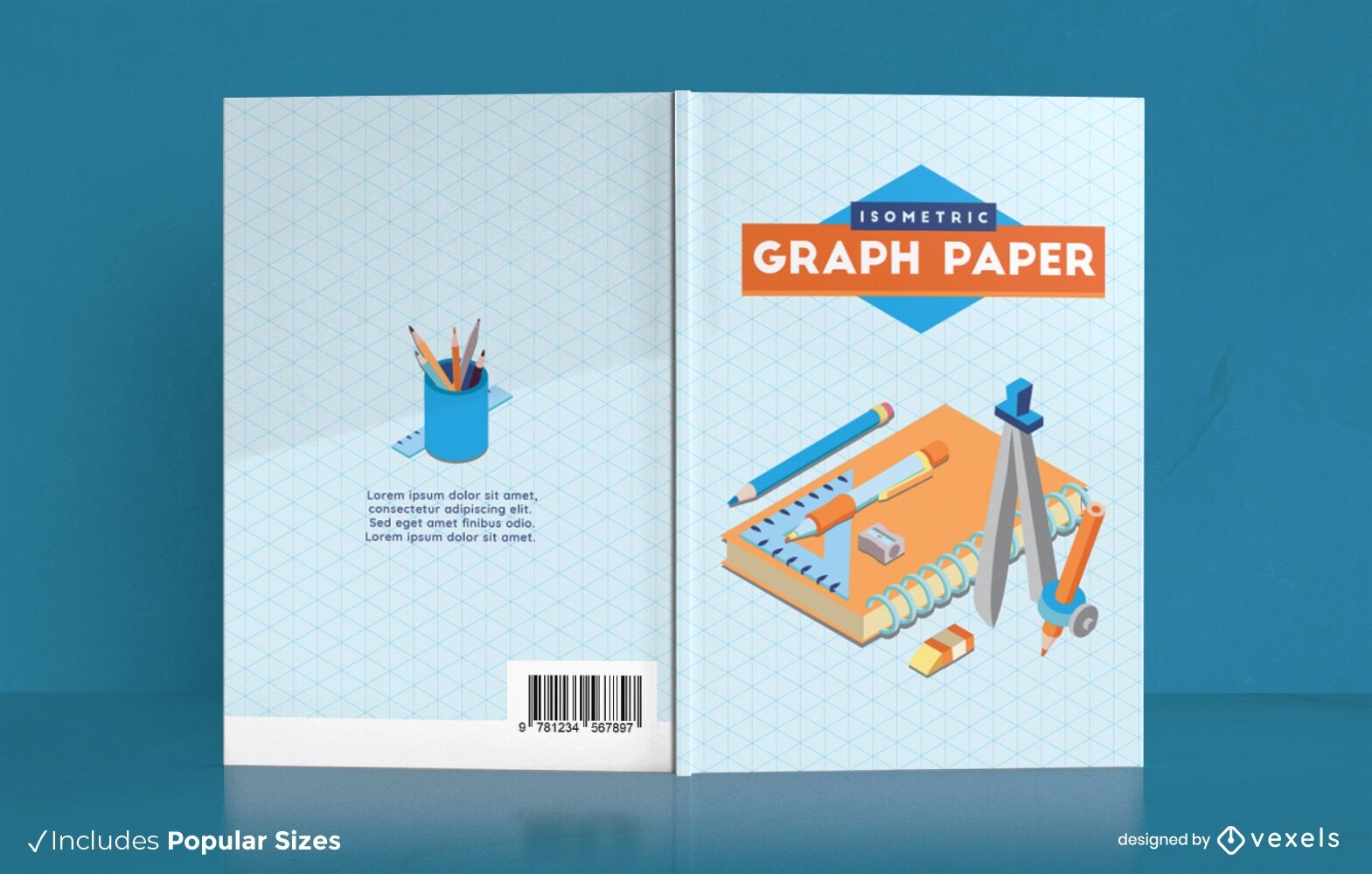 Diseño de portada de libro de papel cuadriculado