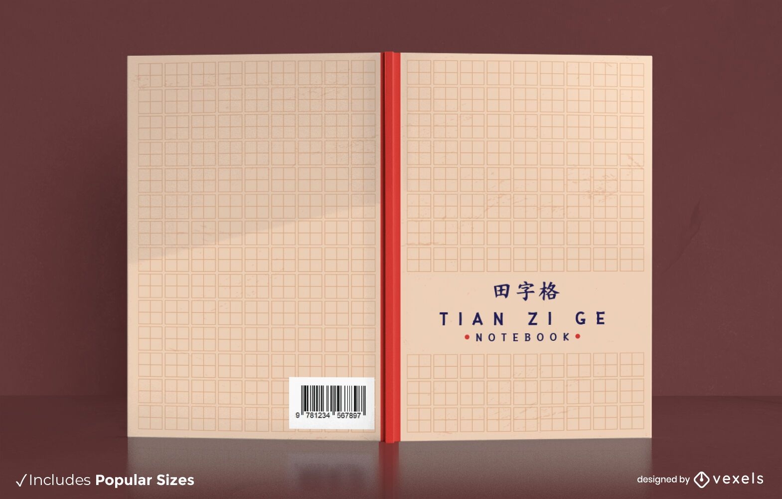 Design de capa de livro em grade de escrita chinesa