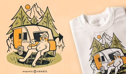 Design de camiseta de desenho animado de acampamento para preguiça