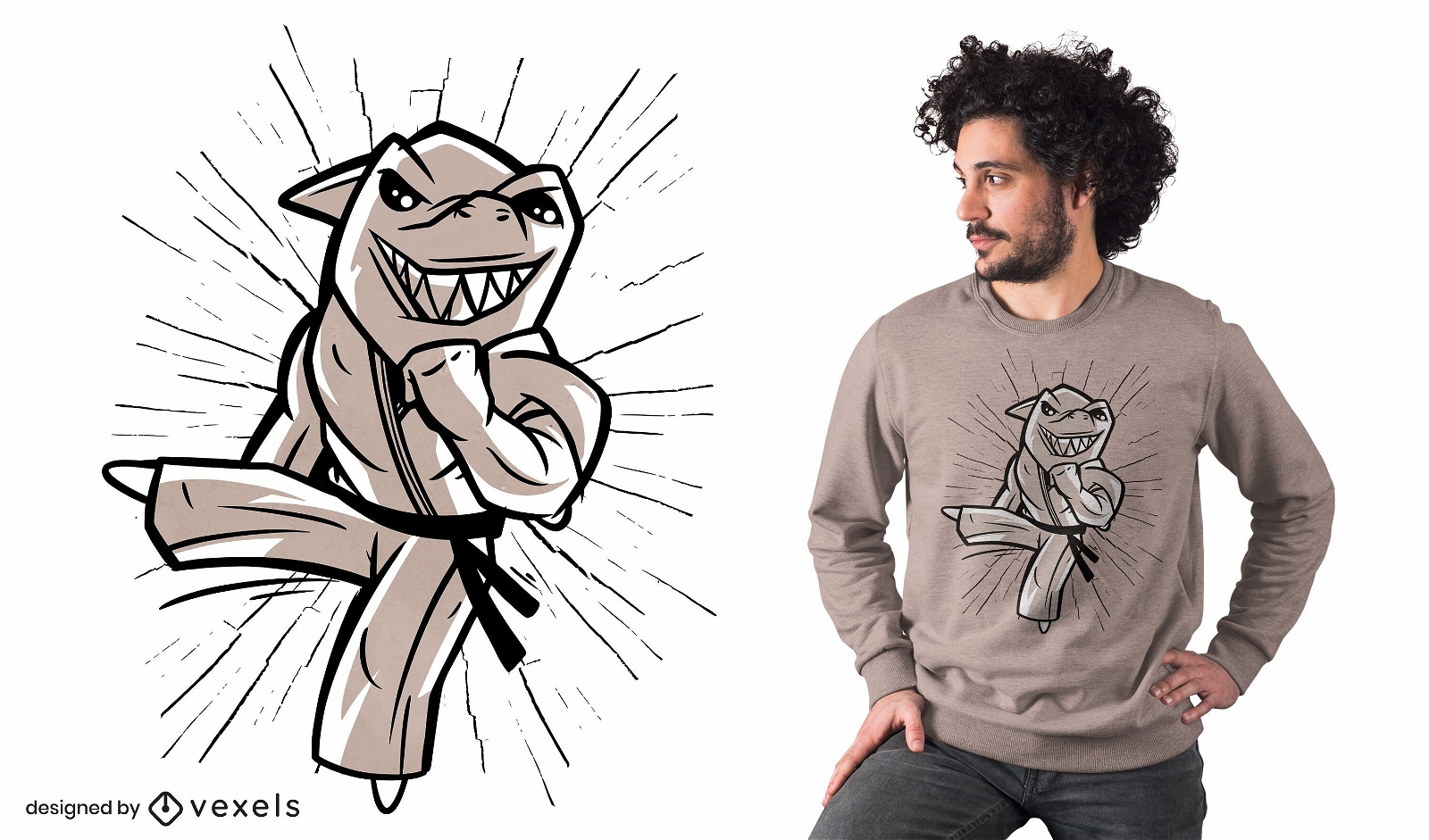 Diseño de camiseta de dibujos animados de tiburón de karate