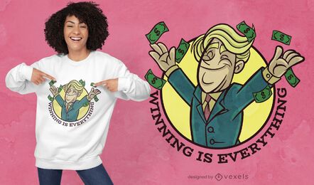 Mann, der Geldkarikatur-T-Shirt Design wirft