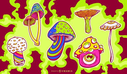 Trippy Pilz Psychedelisches Set Vektor Download