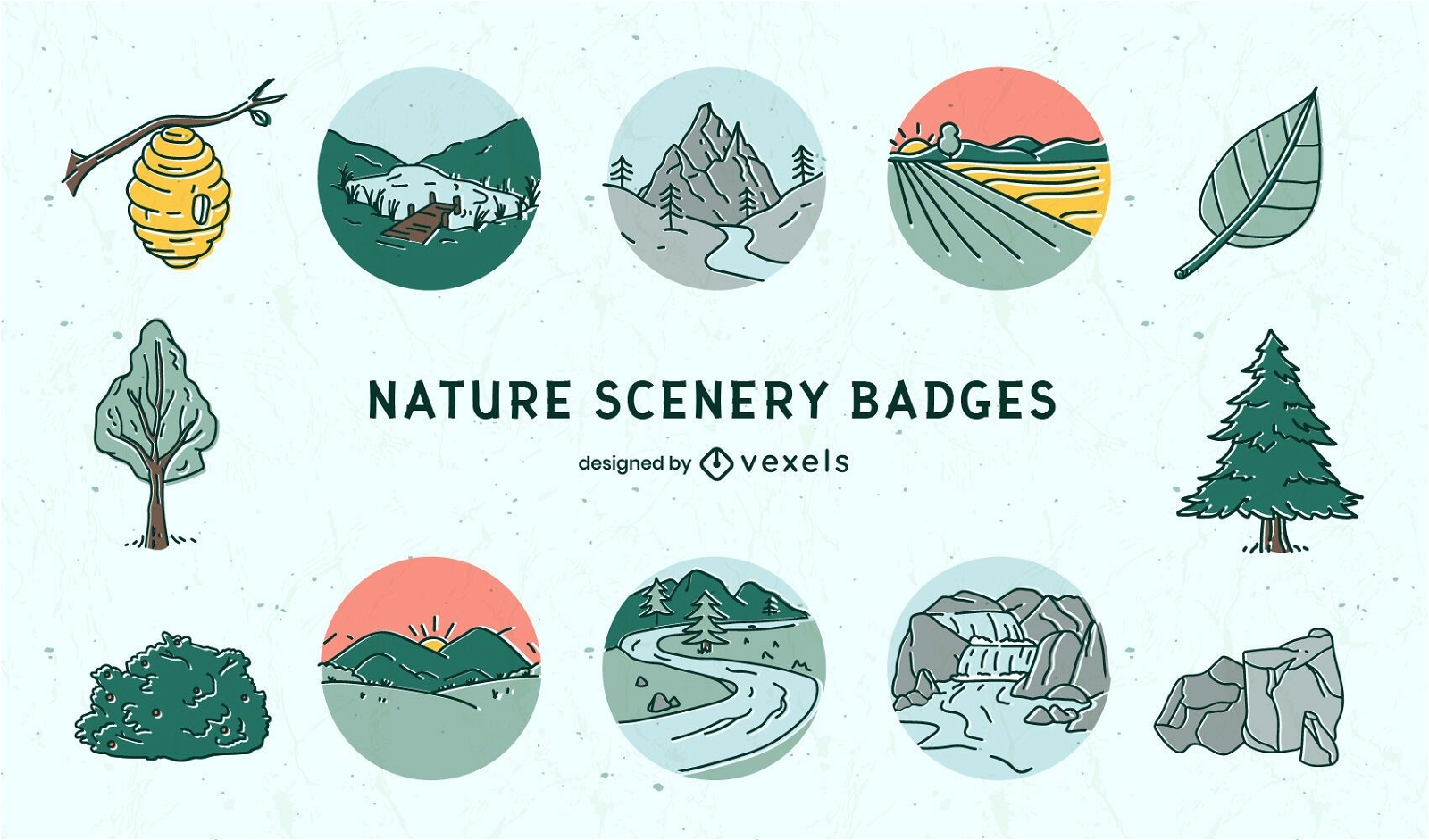 Nature landscape scenery badges set