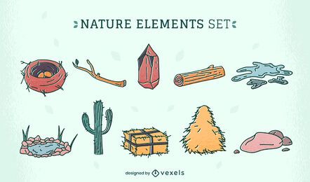 Conjunto de ilustração de elementos do deserto da natureza