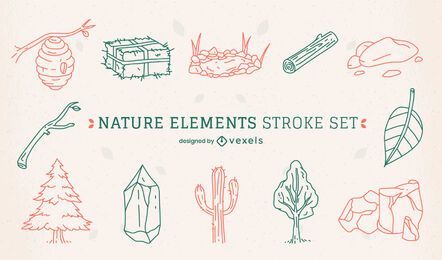 Naturwüstenelemente-Linienkunstsatz