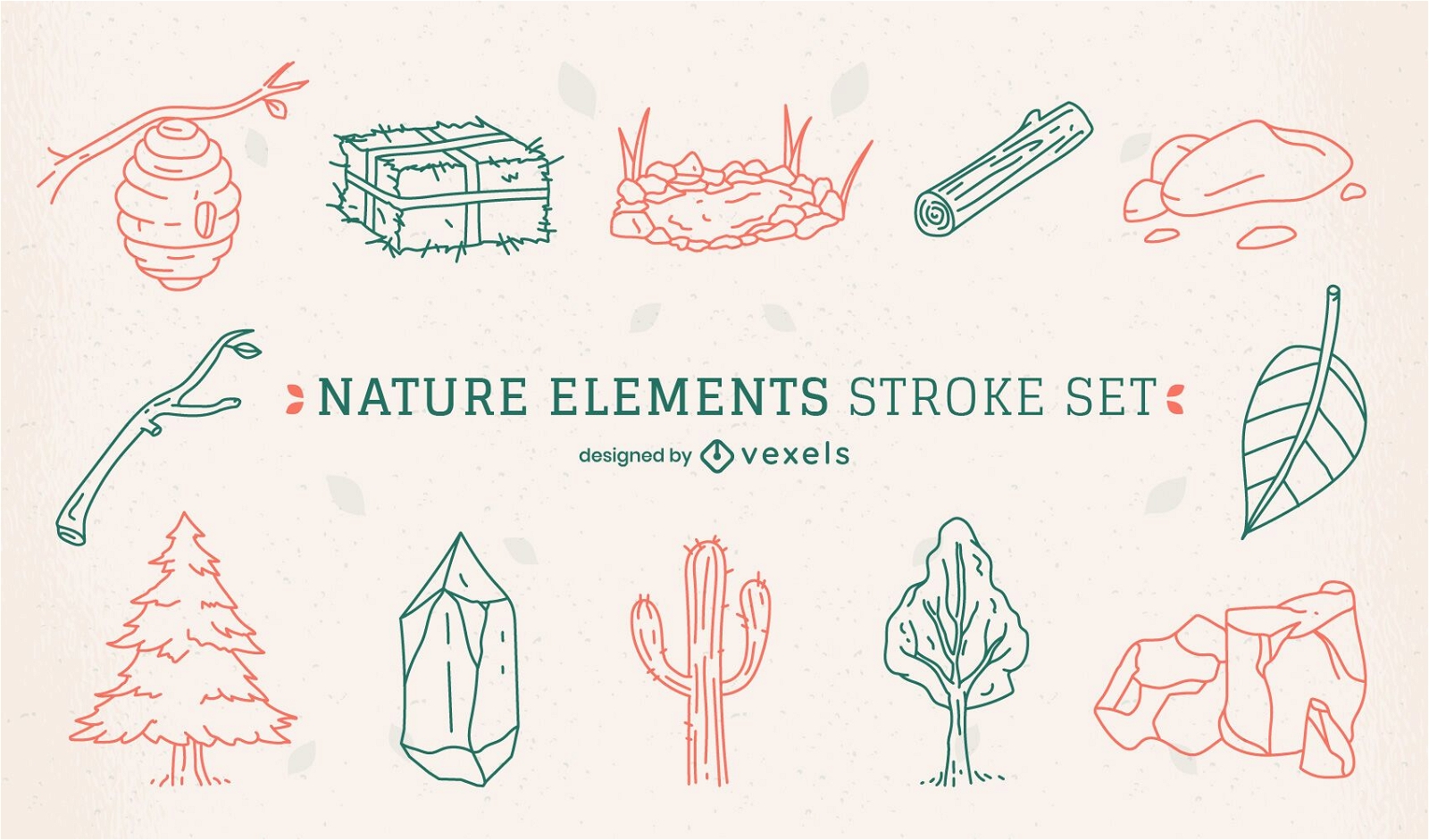 Nature desert elements line art set