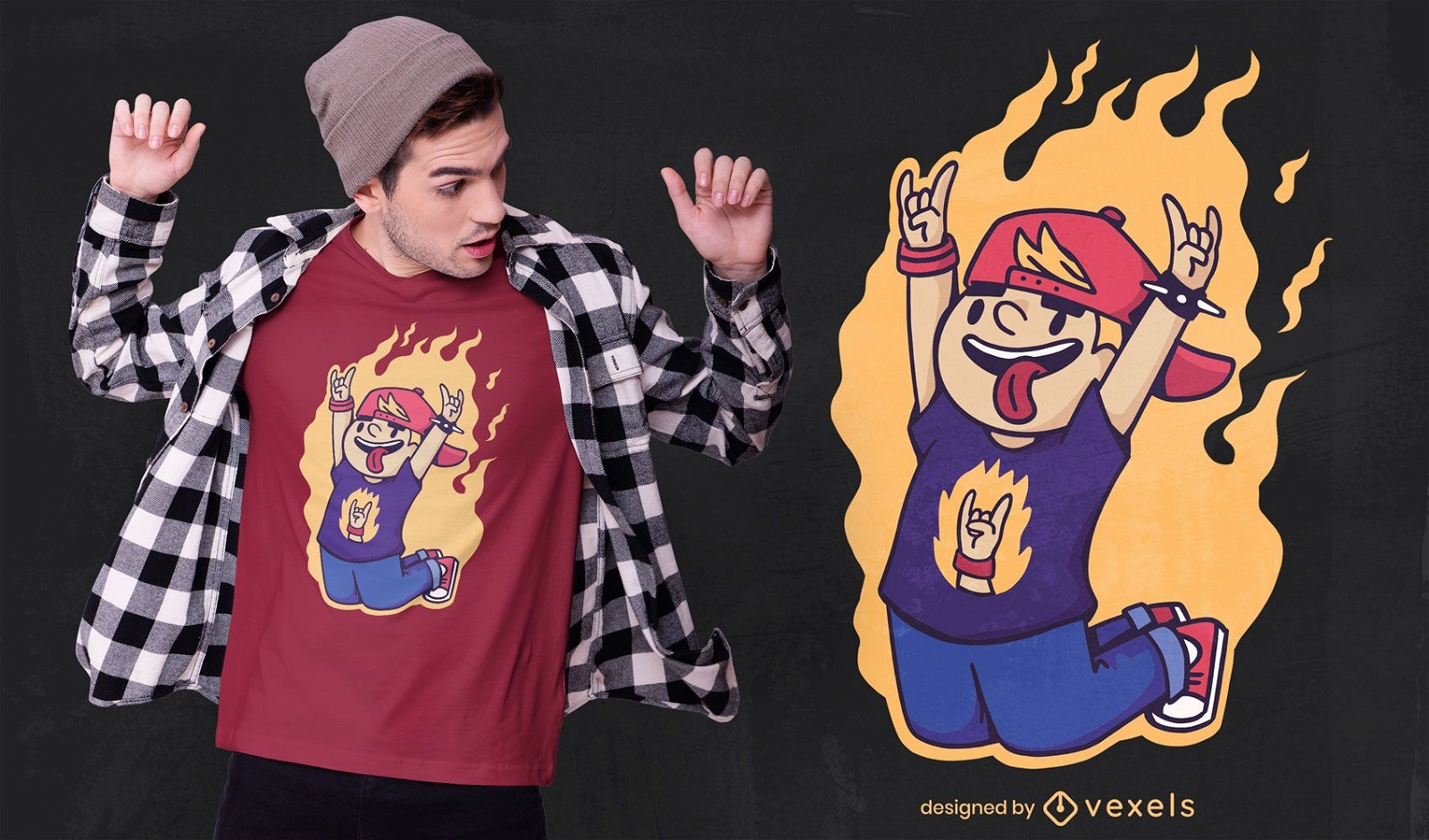 Diseño de camiseta kid rock n roll on fire