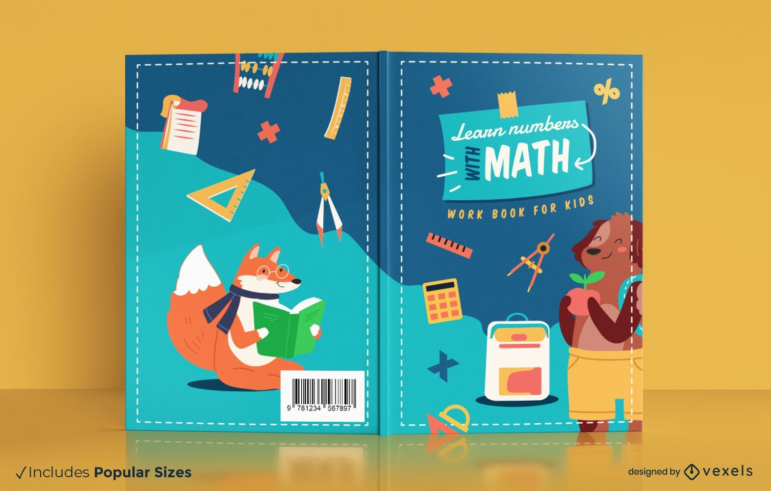 Livro de aprendizagem de matemática para design de capa infantil