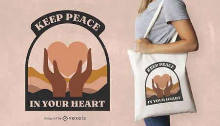 Peace day heart quote tote bag design