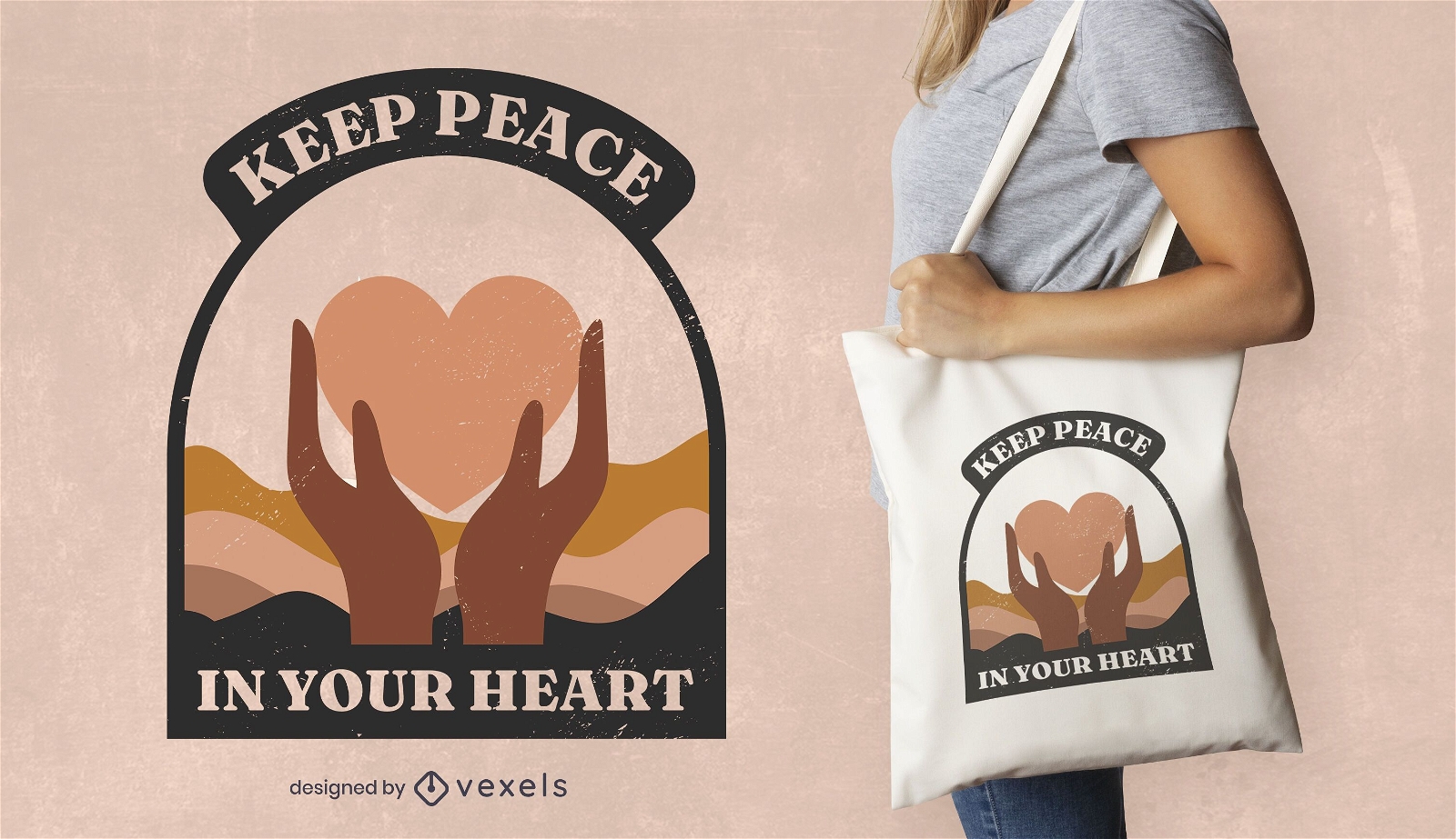 Diseño de la bolsa de asas de la cita del corazón del día de la paz