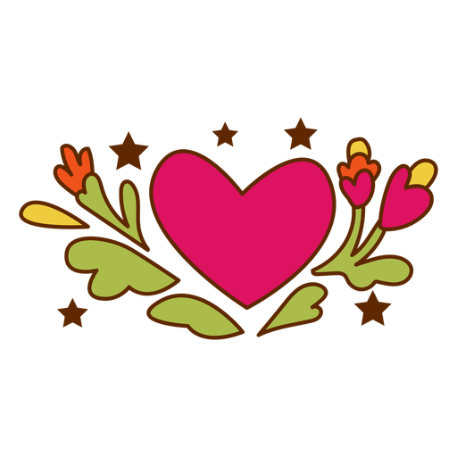 Heart and flowers color stroke PNG Design