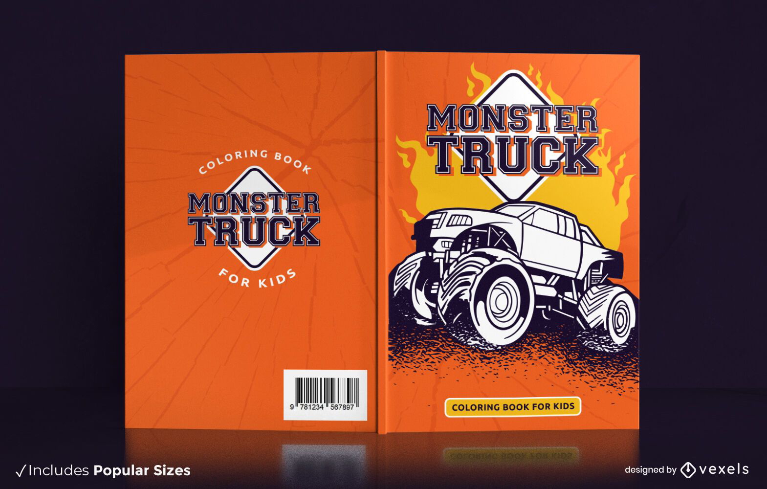 Monster truck coloring book cover design