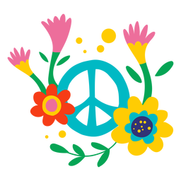 Peace sign and flowers flat PNG Design