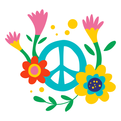 Peace sign and flowers flat PNG Design