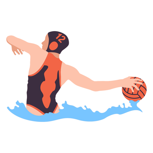Garota jogadora de pólo aquático com bola plana Desenho PNG