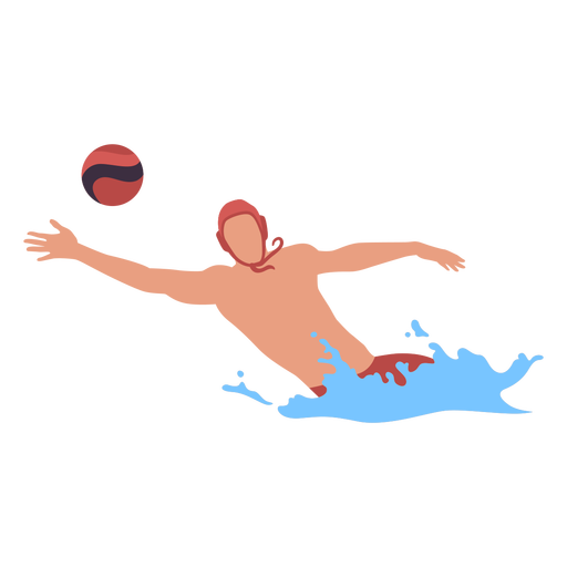 Jugador de waterpolo alcanzando la pelota plana Diseño PNG