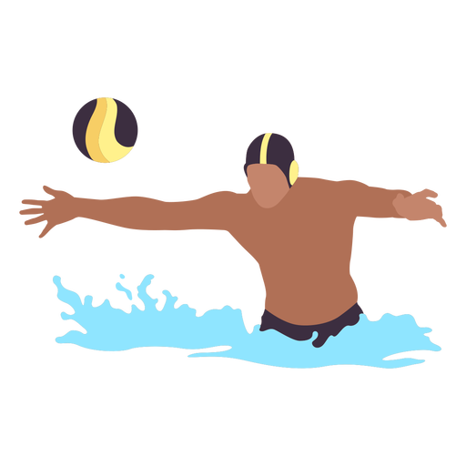 Jugador de waterpolo atrapando la pelota plana