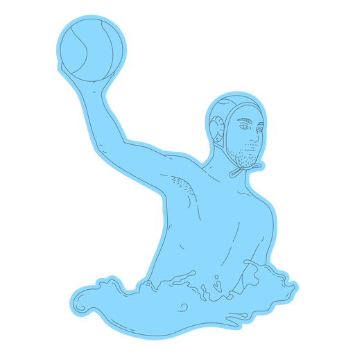 Waterpolo player in water with ball line art PNG Design