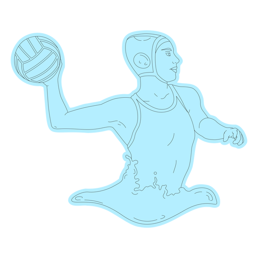 Mujer de jugador de waterpolo lanzando arte de l?nea de bola Diseño PNG