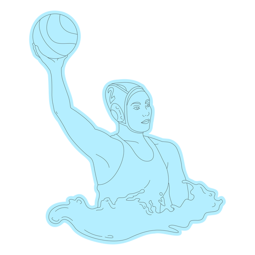 Waterpolo player girl throwing ball line art