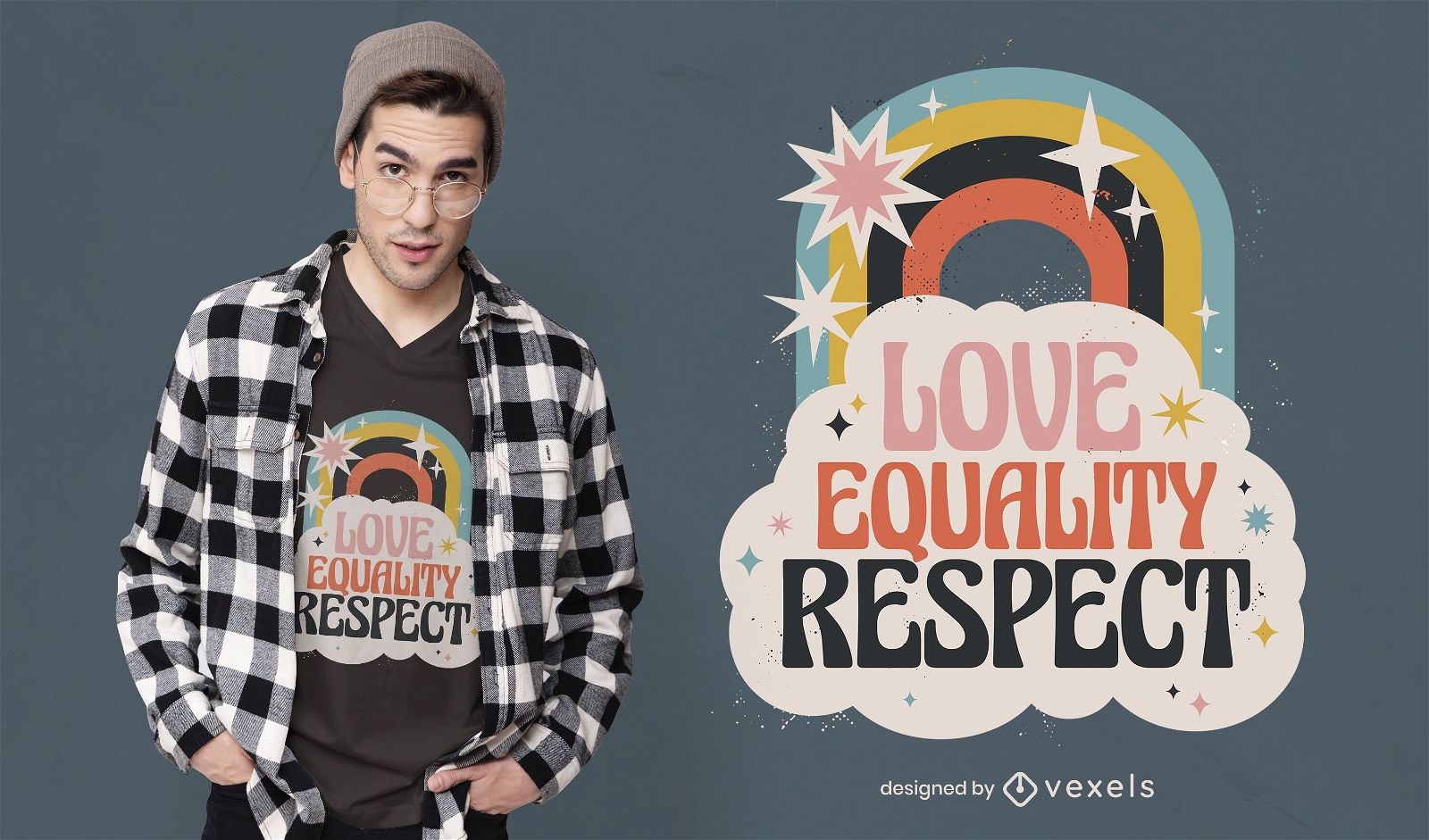 Diseño de camiseta de arco iris de amor del día de la paz
