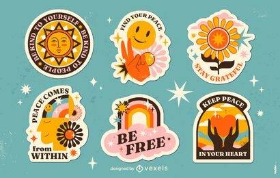 Retro hippy peace day sticker set