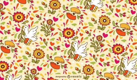 Peace day floral doodle pattern design