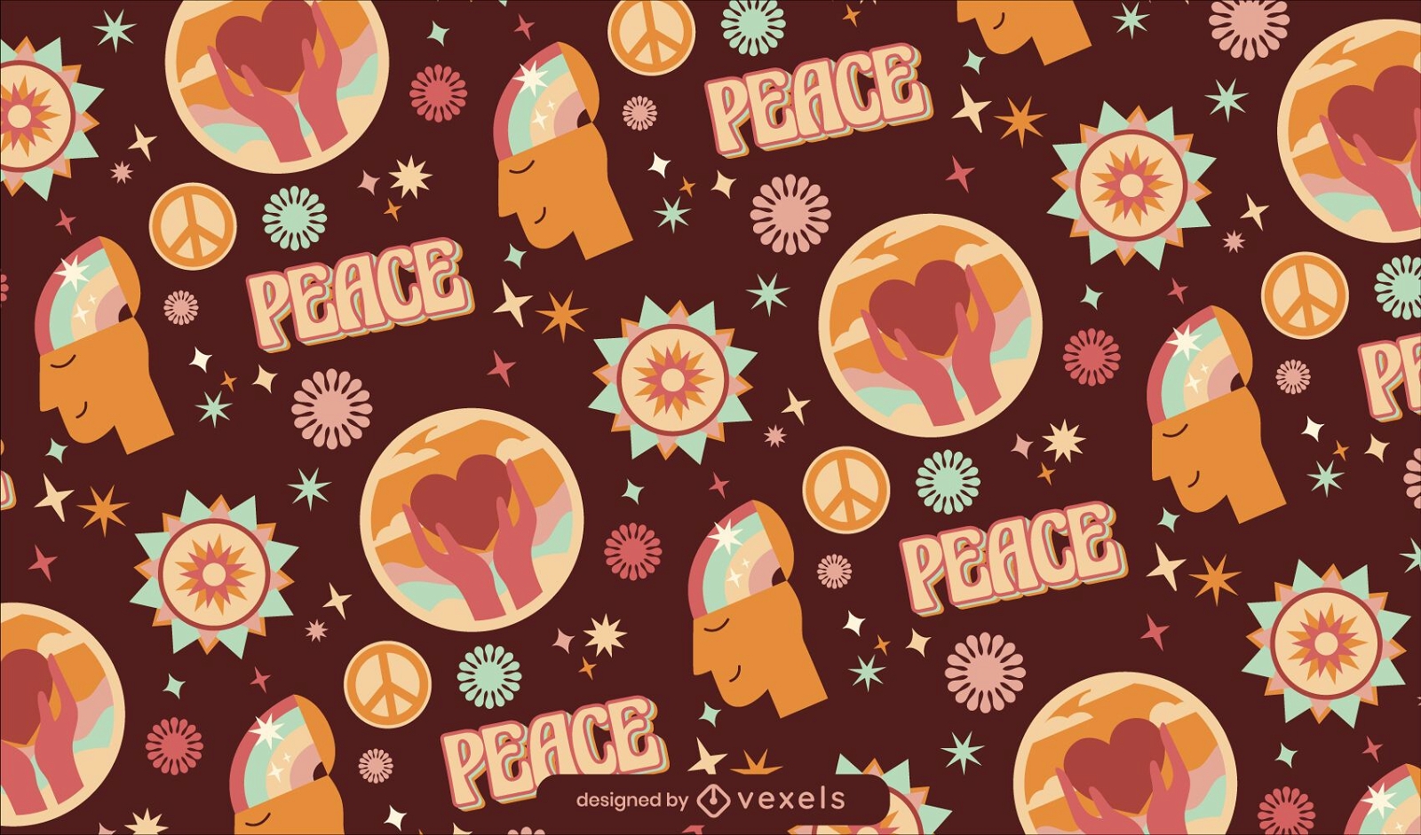 Diseño de patrón retro hippie del día de la paz
