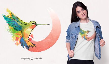 Desenho de camiseta de beija-flor em aquarela