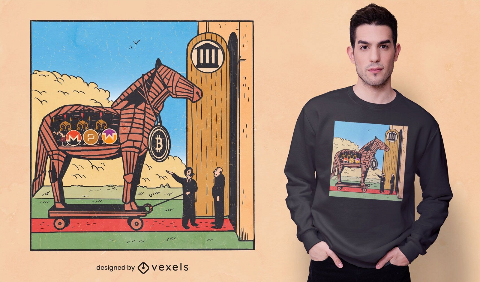 Design de camiseta com cavalo de Troia Bitcoin