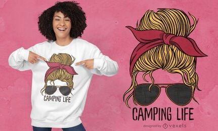 Diseño de camiseta de mujer de camping life.