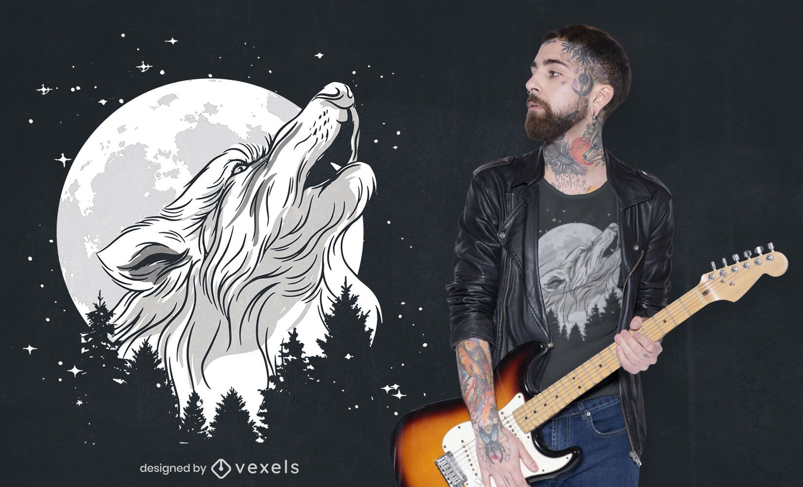 Wolf howling in forest t-shirt design