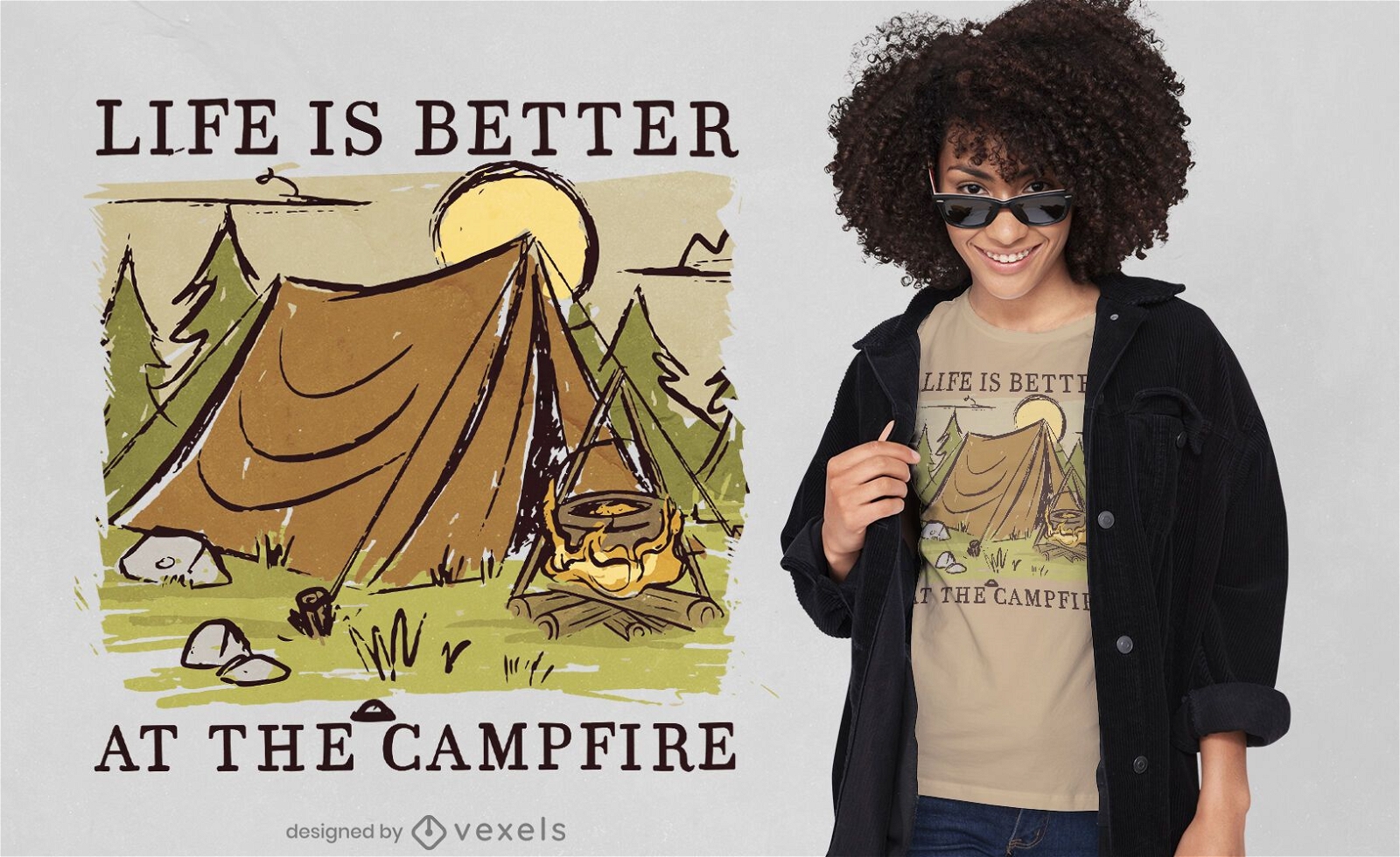 Diseño de camiseta de cita de vida de camping