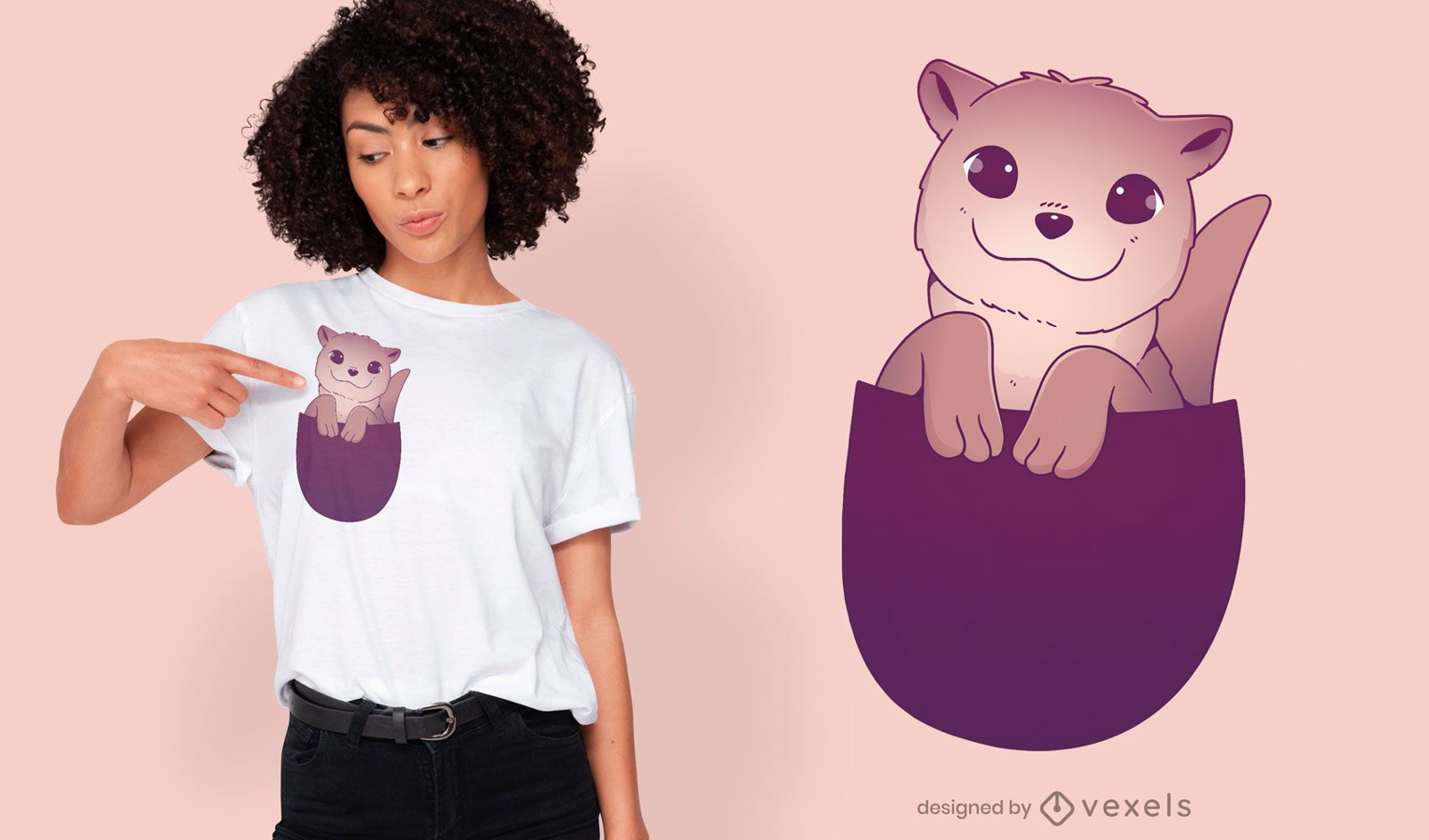 Nutria linda en diseño de camiseta de bolsillo