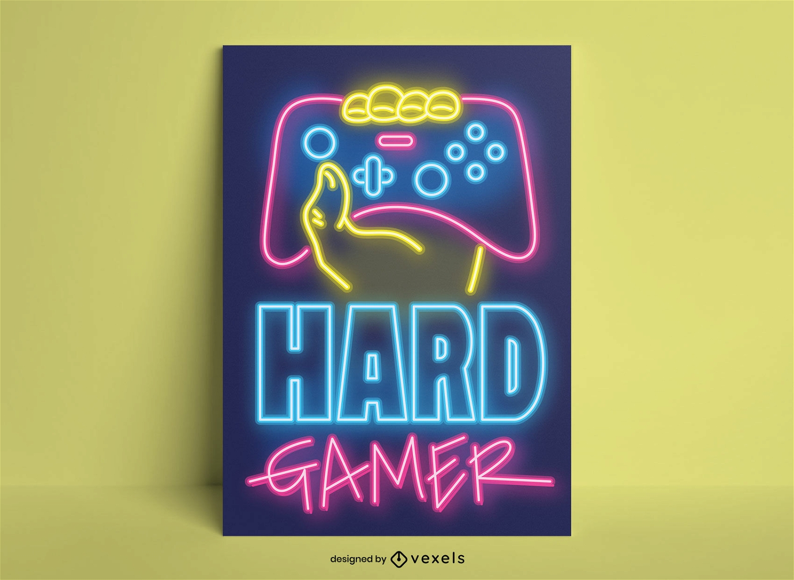 Hard gamer neon poster template