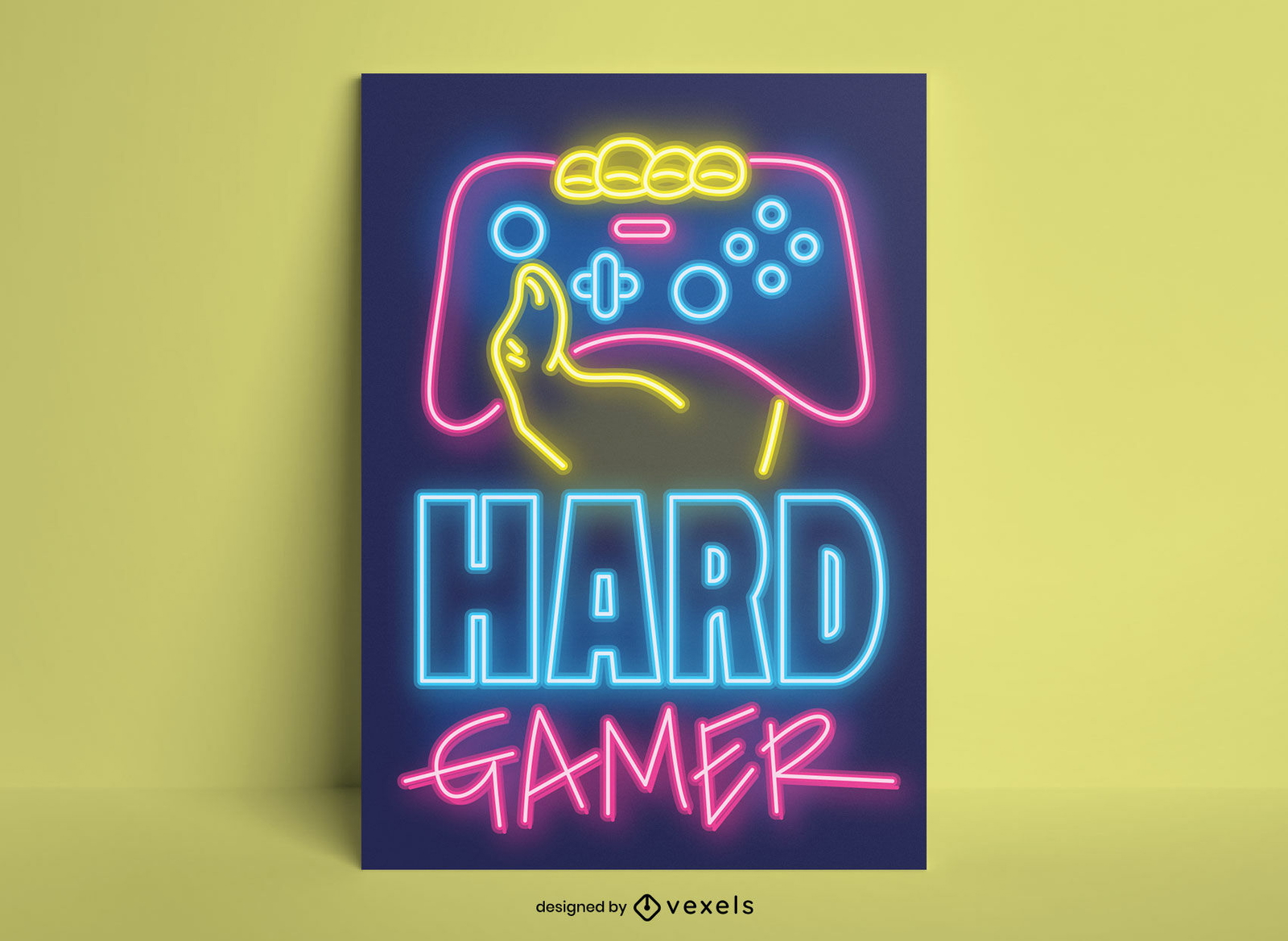 Modelo de pôster de néon de hard gamer