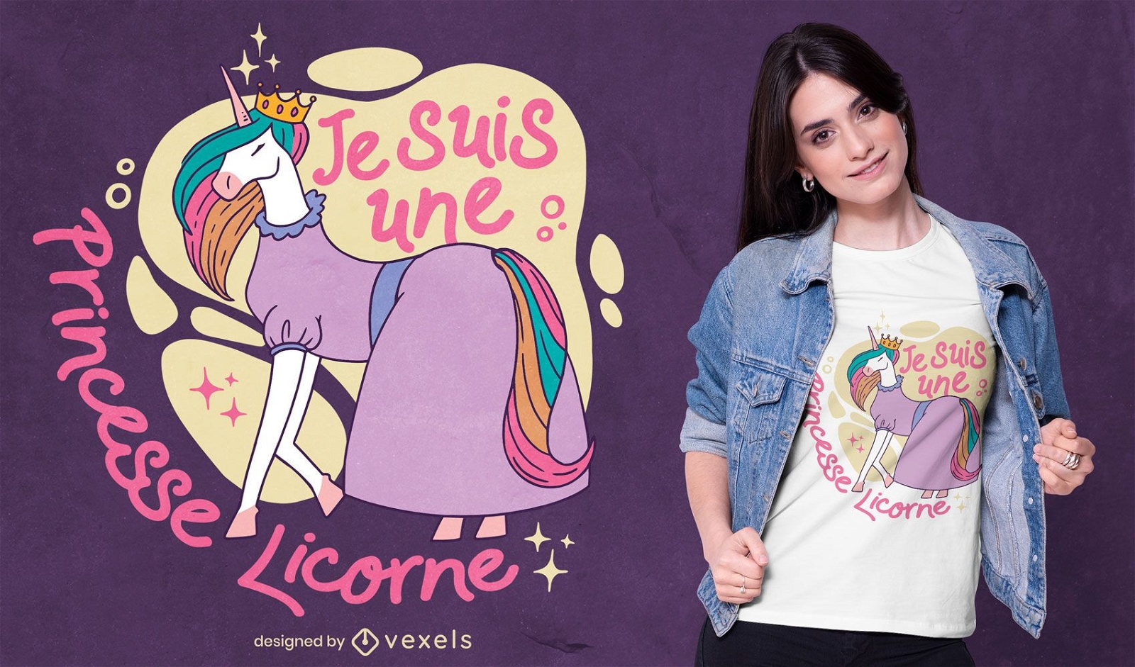 Dise?o de camiseta con cita francesa de princesa unicornio.
