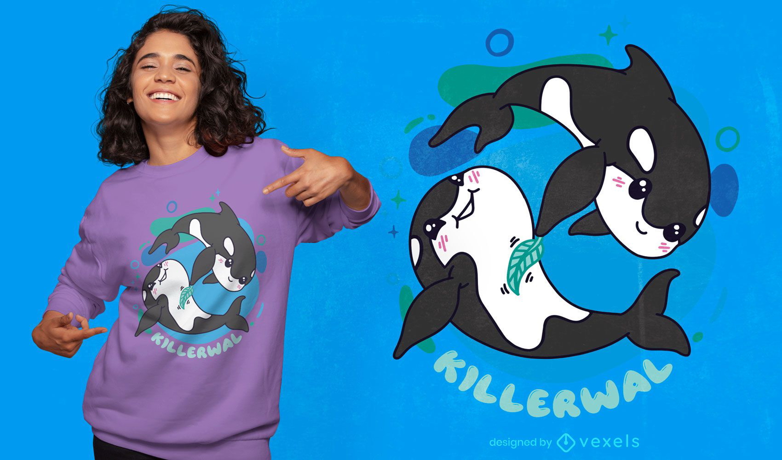Adorável design de t-shirt de baleias assassinas