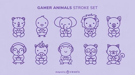 Conjunto de joystick de jogos de animais fofos