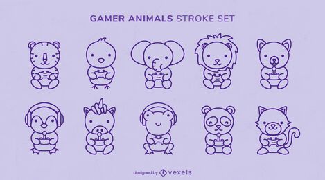Niedliche Tiere, die Joystick-Satz spielen