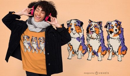 Diseño de camiseta dibujada a mano de perros pastores
