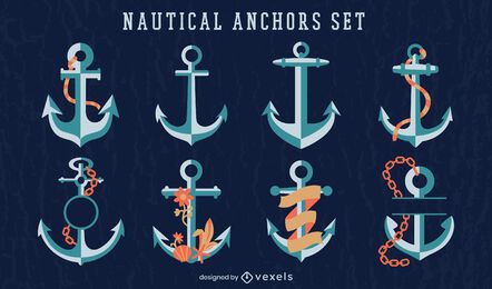 Anchor ship nautical illustration set Anchor ship nautical illustration set
