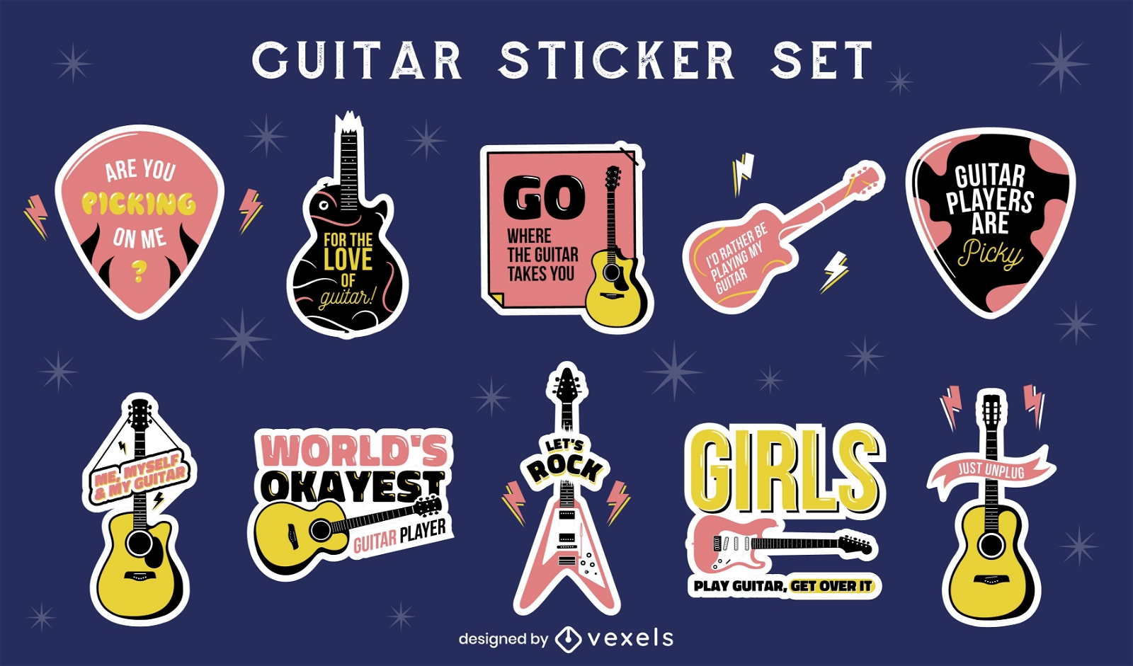 Guitar musical instrument sticker set