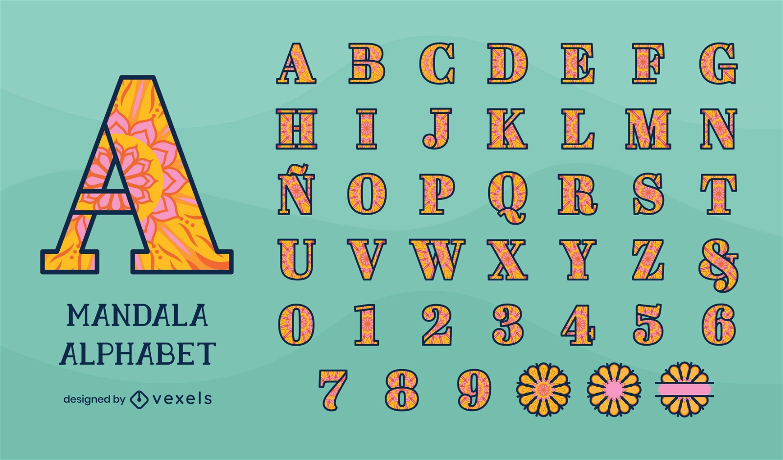 Alphabet design in mandala floral style