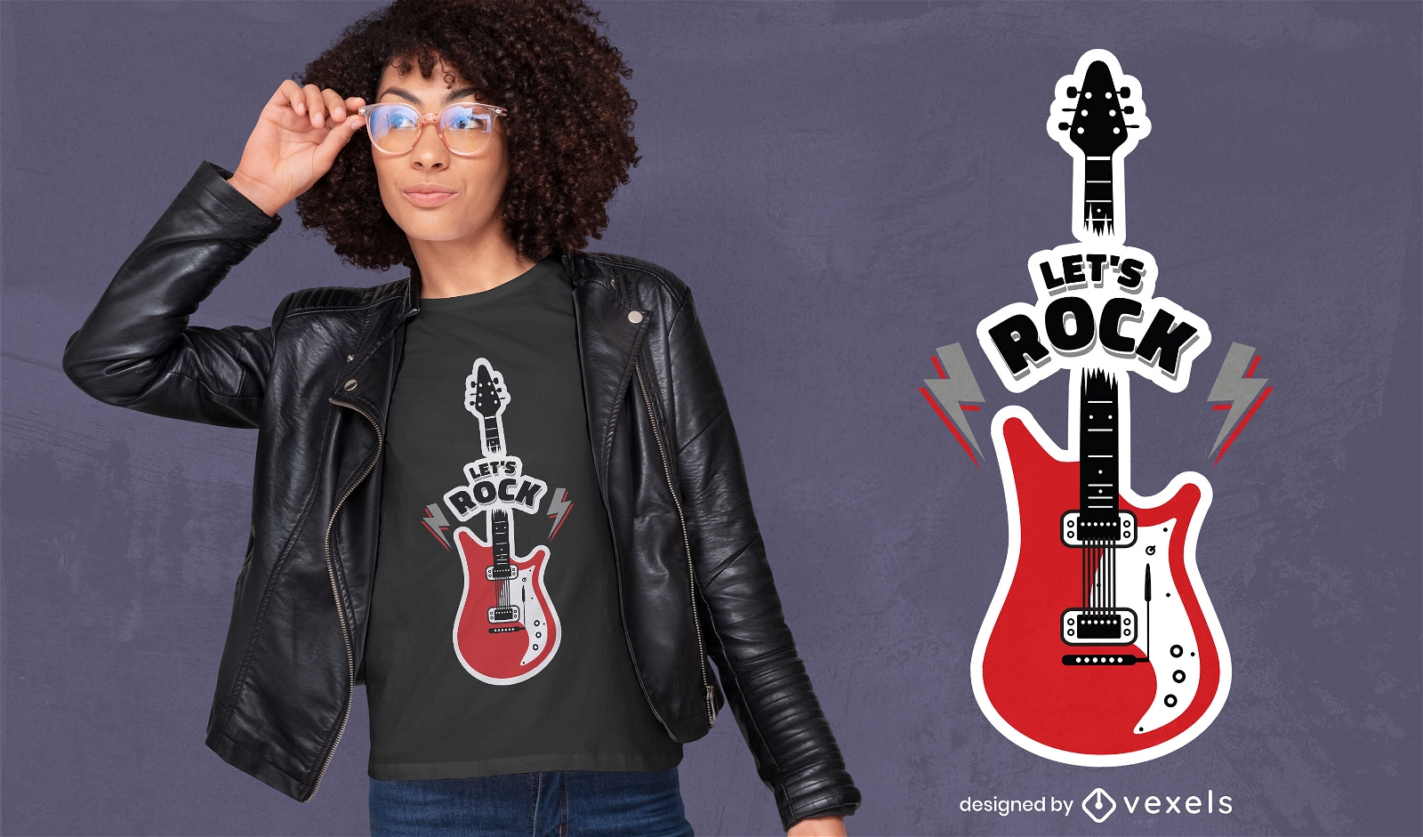 Dise?o de camiseta con pegatina de rock de guitarra.