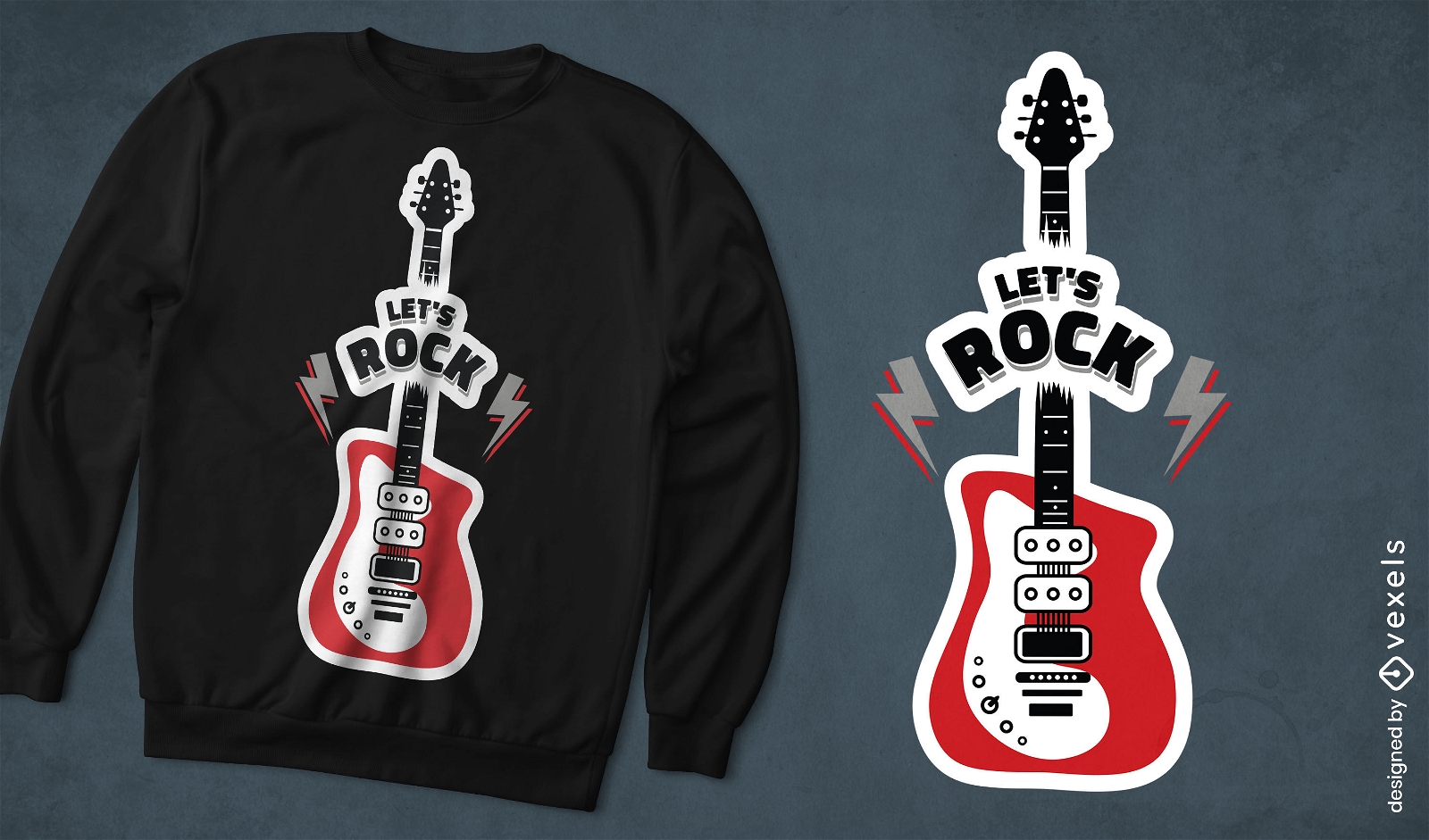 Design de camiseta de adesivo de rock de guitarra
