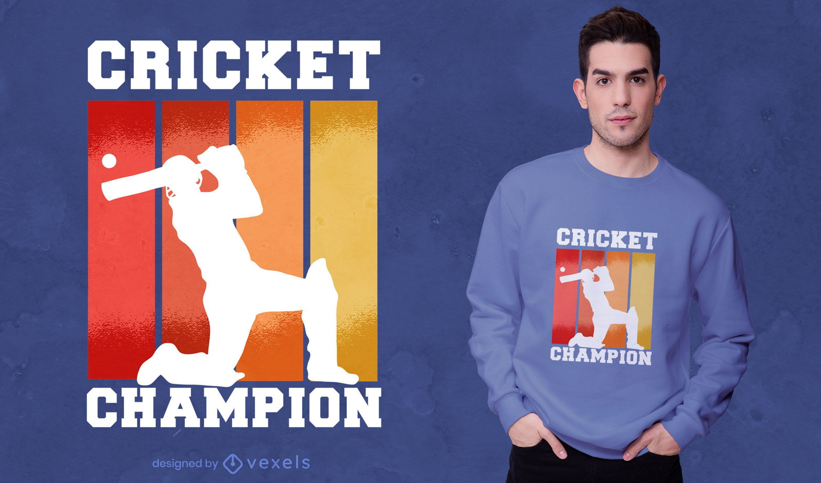 Design de camiseta do campeão do jogador de críquete