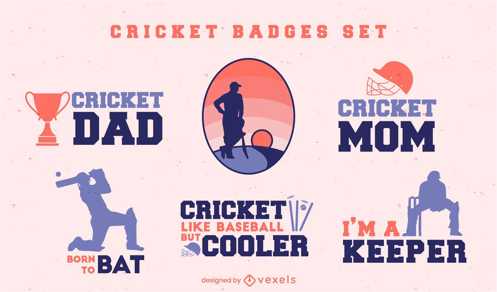 Cricket sport family quotes badges set