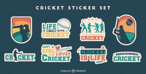 Cricket sport fun quotes sticker set